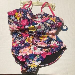 Decree Floral One-Piece Swimsuit in Navy, Pink, Yellow